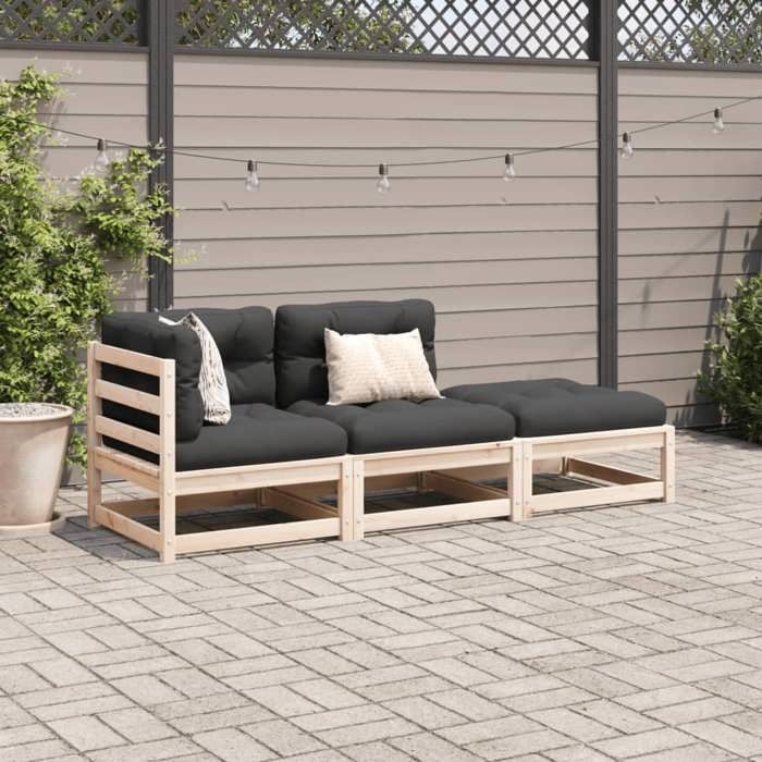 VidaXL Salon de jardin 3 pcs avec coussins bois de pin massif, ensemble de canapés d'extérieur, ensemble de canapés de 3295830