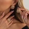 SHIXIN New Irregular Square Chunky Open Rings Stud Earrings Set Women Vintage Geometric Gold Color Knuckle Ring Wedding Jewelry