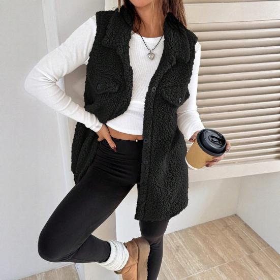 Women's Fuzzy Fleece Vest Casual Oversized Sleeveless Sherpa Jacket Button Down Fluffy Vest for Fall Winter