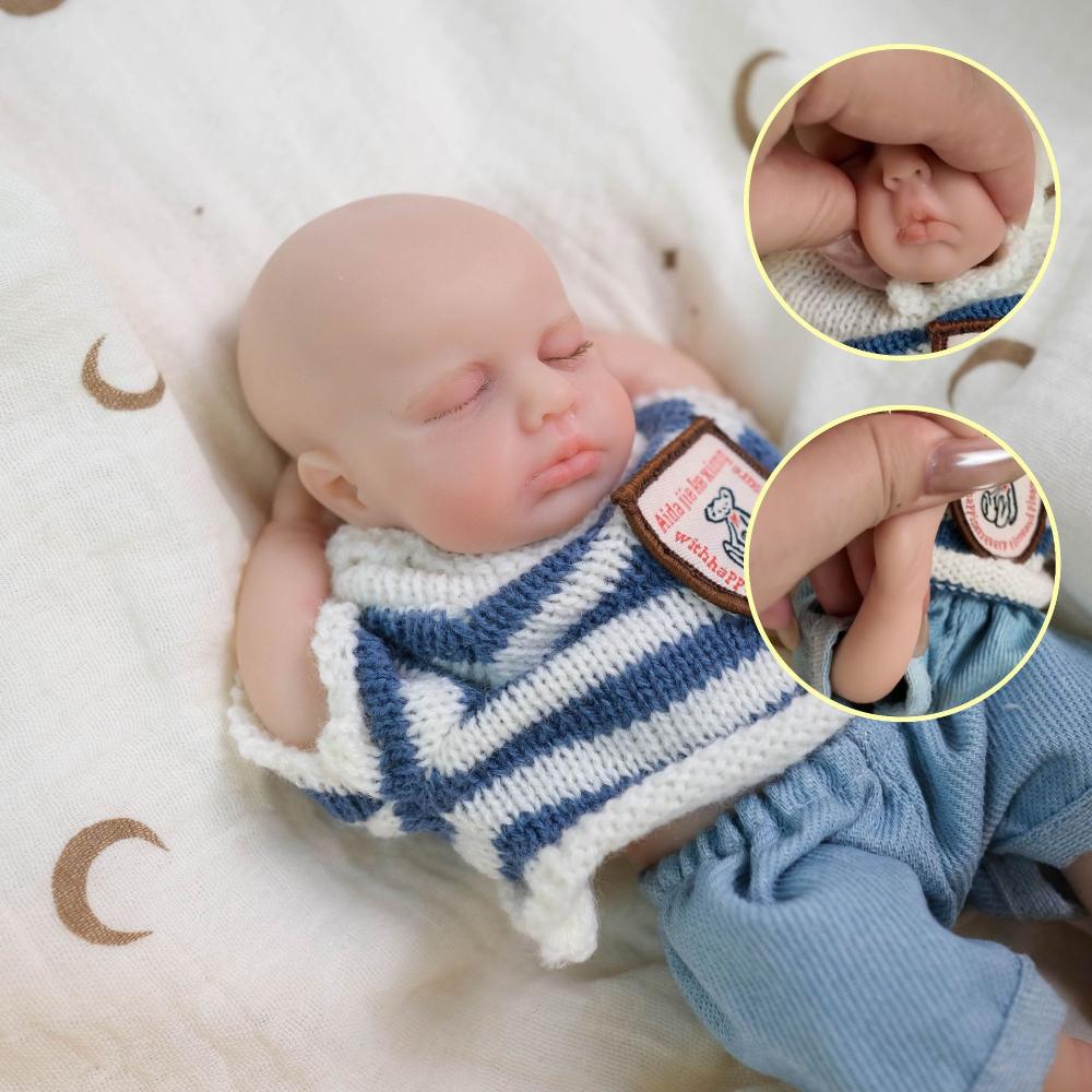 8 Inch Real Like Miniature Baby Reborn Dolls LouLou Sleeping Soft Full Solid Silicone Emulation Doll Alive Bebe Newborn Doll for Child for Christmas