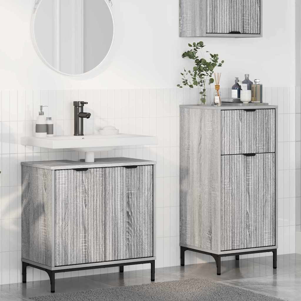 Bathroom Furniture Set 2 Pcs Grey Sonoma Plywood and Metal