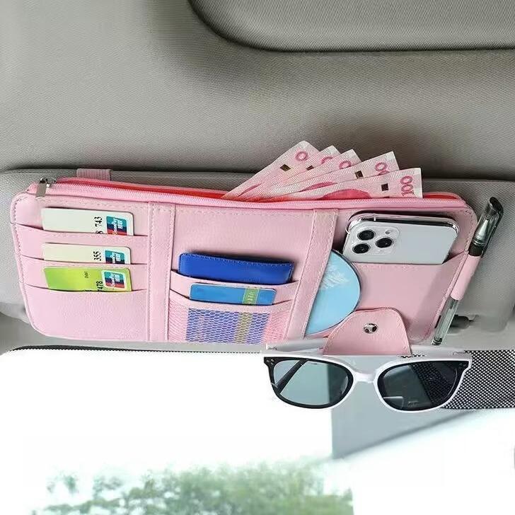 Car Organizer Light Barrier Car Sun Visor Organizer Clip Sunshade Storage Bag Zipper Sunglasses Pen Card Small Files Bracket