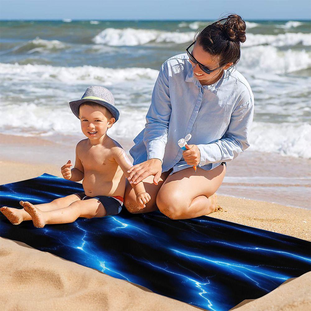 Blue Lightning Digital Print Beach Towel Bath Towel Quick Dry Soft Microfiber Pool Blanket For Swimming Outdoor Travel Yoga