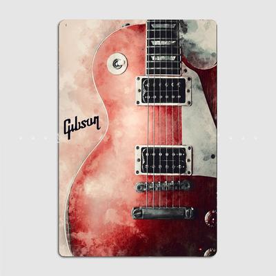 Rote Aquarell Gibson Metallplakette Pub Gemälde Wandbild Gedrucktes Schild Blechschild Poster