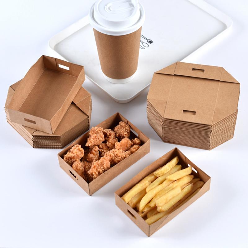 WTEMPO 50 STÜCKE 12,5*7,5*3,3 CM Popcorn-Hähnchen/Pommes Friteskraftpapierboxen, faltbare Einweg-Mahlzeitenboxen, frittierte Tablettboxen, Lebensmittelboxen zum Mitnehmen