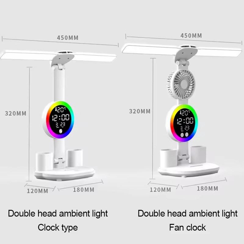 Rechargeable Led Table Lamp for Study Desk Lamp Reading Light Led Night Light with Fan Led Clock Dispaly Reading Desk Light