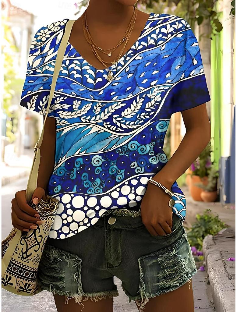 Καλοκαιρινό Γυναικείο T-Shirt Με Φλοράλ Γραφικό Φυτά Βίντατζ Τροπικό Χαβανέζικο Κοντομάνικο V-Neck Κανονικά Τοπ Καθημερινό Με Σχέδιο Ανοιξιάτικα T-Shirts