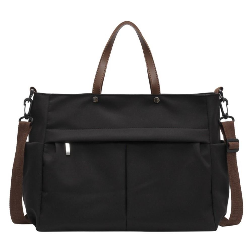 Fashion Stylish Women Shoulder Tote Bag Nylon Durable Commuting Handbag Two Pockets Solid Color Large Capacity Handbag Office