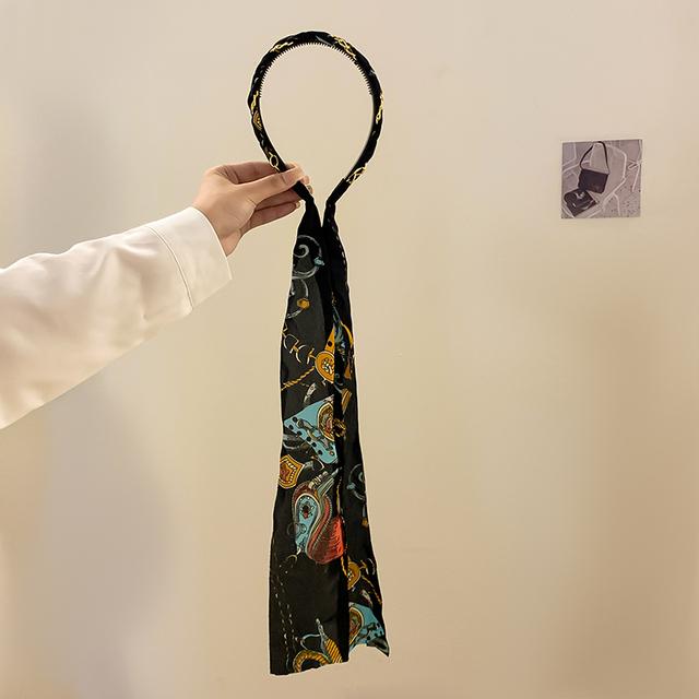 

Повязка на голову с длинной лентой и цветочным принтом для женщин, обертывающая повязка-безель с зубцами, обруч для волос, резинки для волос, аксессуары для волос для девочек, украшения