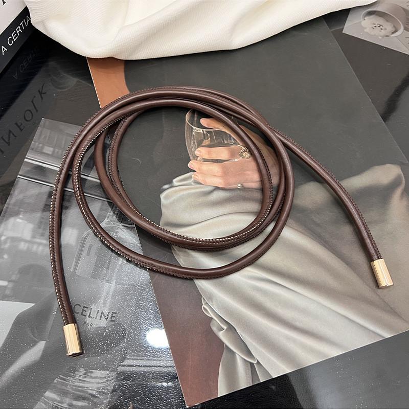 Stylish Pu New Leather Thin Waist Belt For Women With Smooth Buckle In Black Cream Coffee And Colors Camel