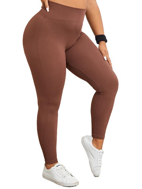High Waist Plus Size Seamless Yoga Pants - Ribbed, Elastic, Hip-Lifting Sports Leggings for Women