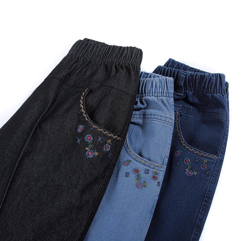 Middle Aged and Elderly High Waist Spring Jeans for Women Straight Leg Pants Middle-aged Women Loose Pants for Spring and Autumn