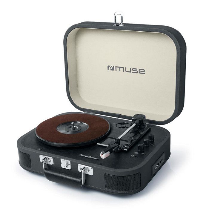 Tourne-disque Muse MT-201 Noir avec lecture et enregistrement audio USB, Bluetooth 4.0 et 2 enceintes intégrées