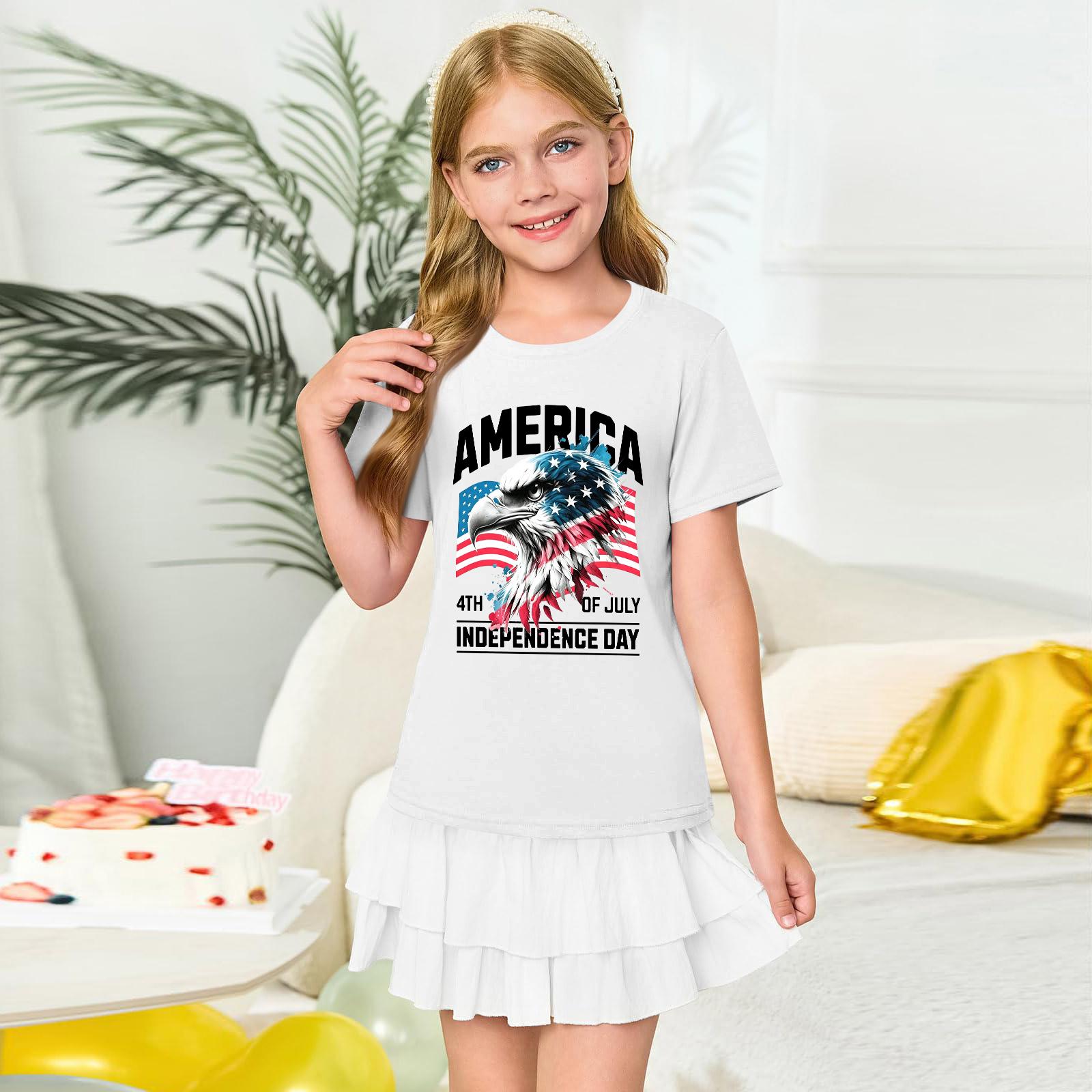 

Girls Round Neck Short Sleeve Printed Casual Short Sleeve 160 білий