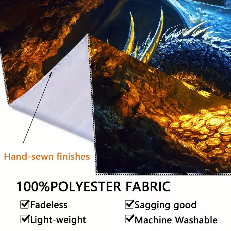 2D Dark Fantasy Drachen Wandteppich Drache in Schatztruhe Wandbehang