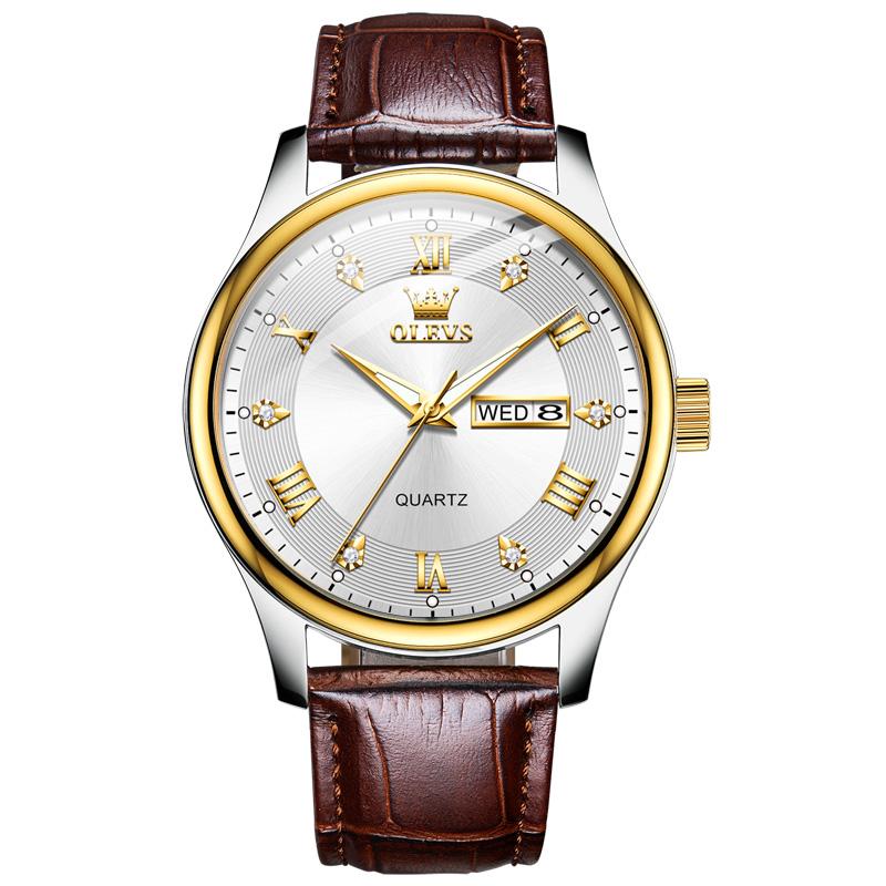 OLEVS 3649 Fashion Sports Leather Calendar Luminous Classics Waterproof Quartz Watch for Man