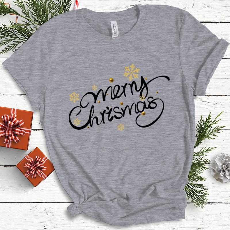 Baumwolle Damen Oberteil Weihnachten Kokette Schleife Bedruckt High Street Trendy Mode Pullover T-Shirts Damen