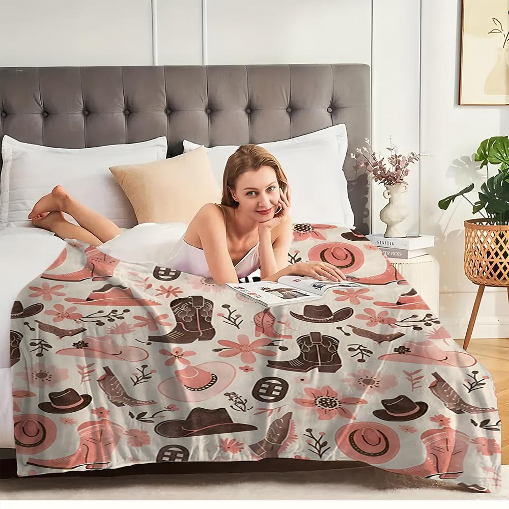1 Piece Of Pink-Toned Western Country-Style Throw Blanket, Cowboy-Style Gentle Floral Soft Nap Decorative Blanket