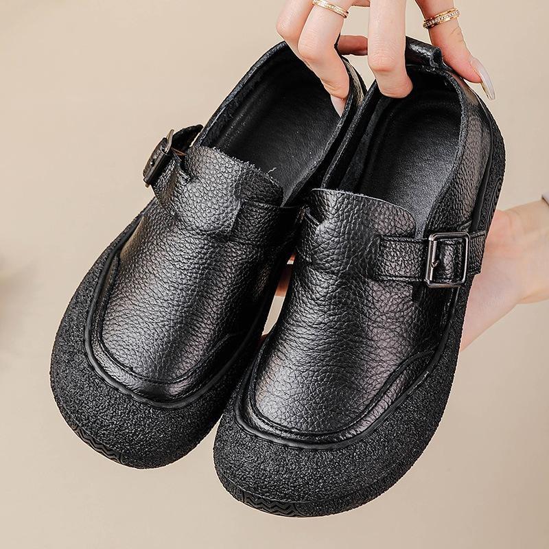 Womens Comfortable Leather Slip on Platform Flat Loafers Casual Work Business Driving Walking Dress Shoes
