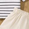 Girls Suit 7-12Y Summer New Middle and Large Children Casual Striped Short-sleeved Top + Sweet Bud Shorts Two-piece Set