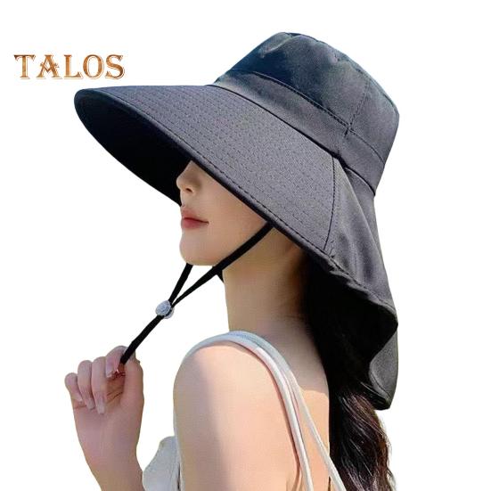 Women Sun Hat Large Brim Sun-Blocking Design Breathable UV Protection Hat Solid Color Adjustable Drawstring Outdoor Tea Hat