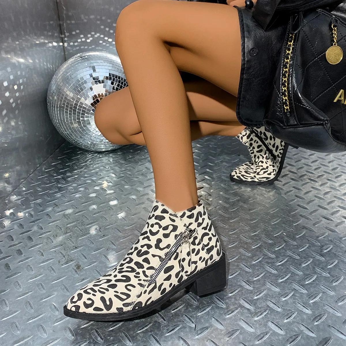 

Woman Boots Leopard Print 2024 Autumn Women s Short Boots Pointed British Zipper Non Slip Ankle Boots Plus Size 36
