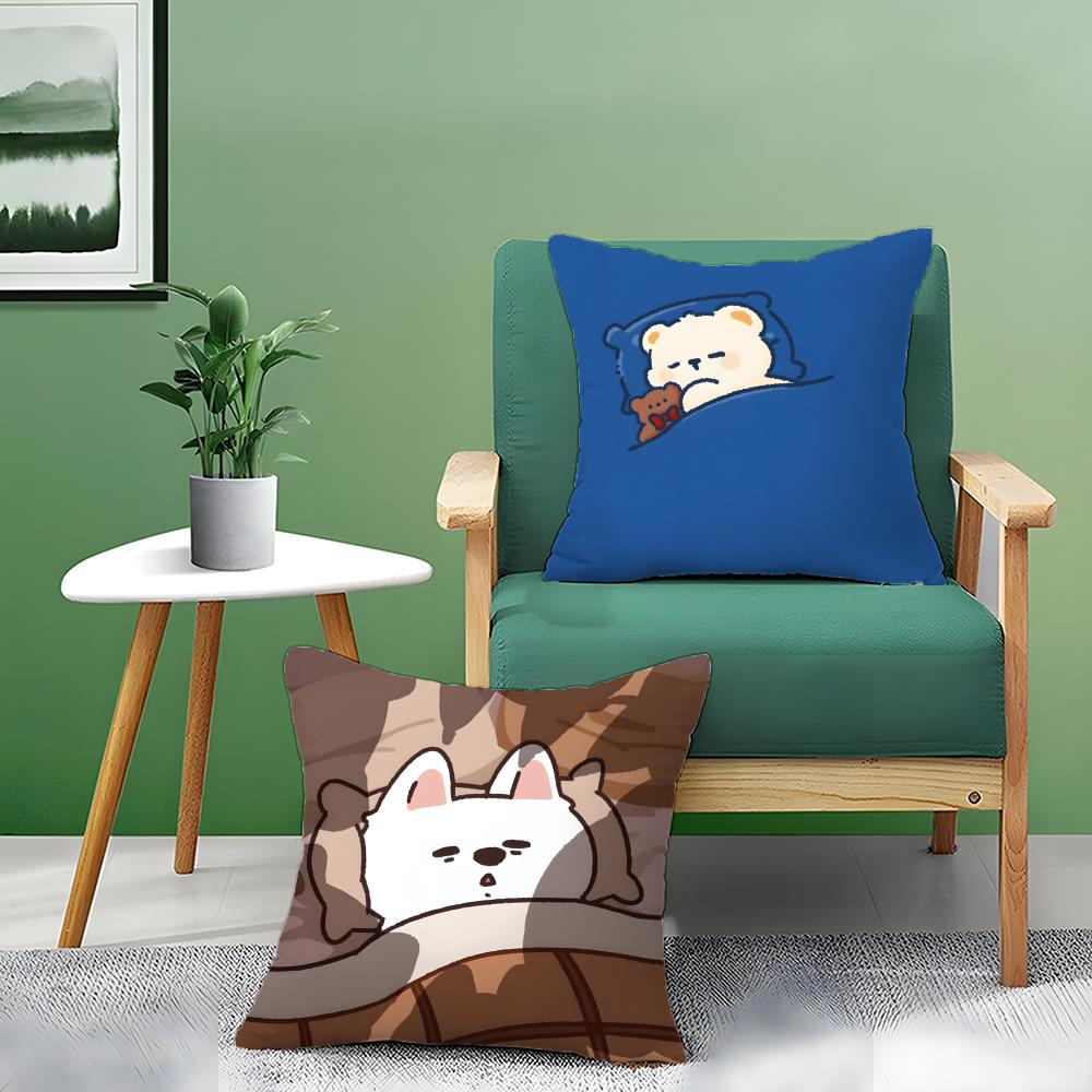 Cute Sleeping Polar Bear Cartoon Pattern Pillow Case Double-Sided Plush Sofa Cushion Covers Organic Breathable Invisible Zipper