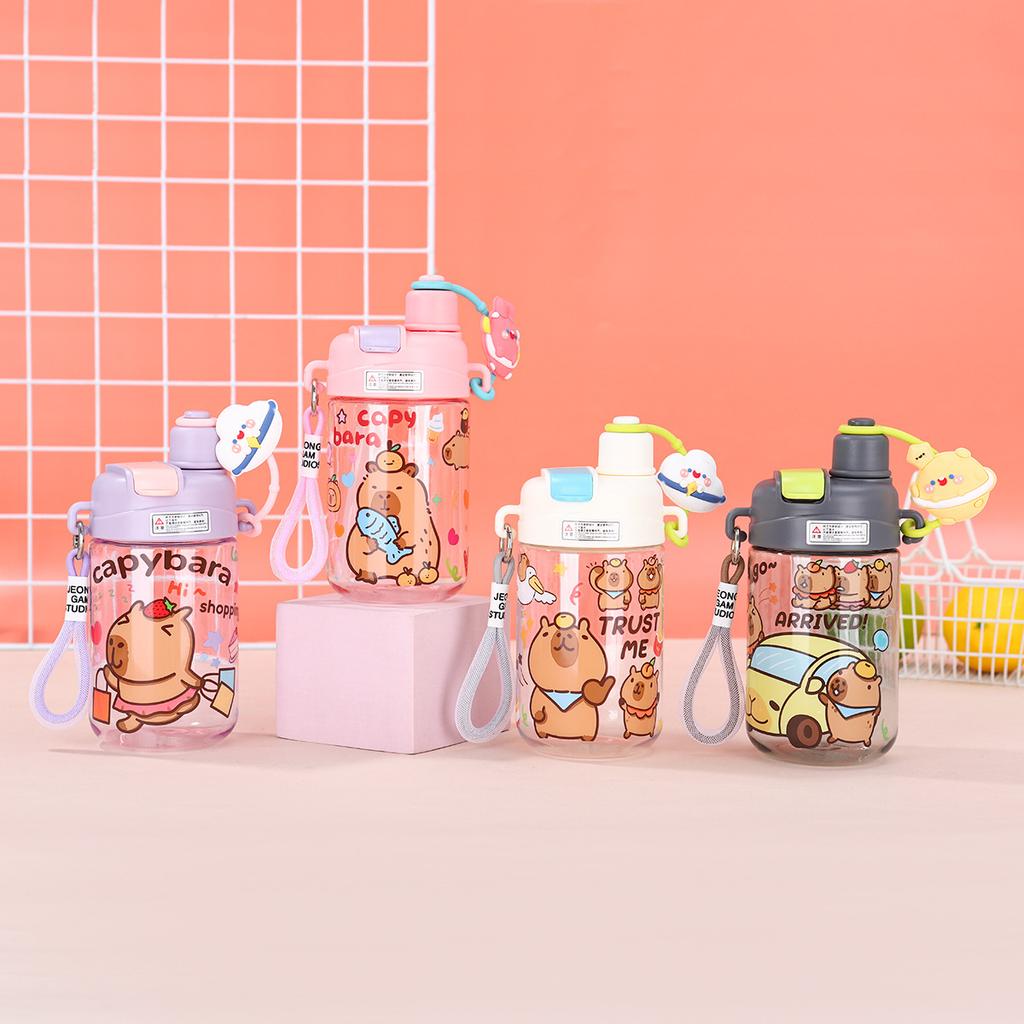 Water bottle explosion Kapibara plastic cup plastic straw cup men and women high value outdoor portable kettle children cartoon