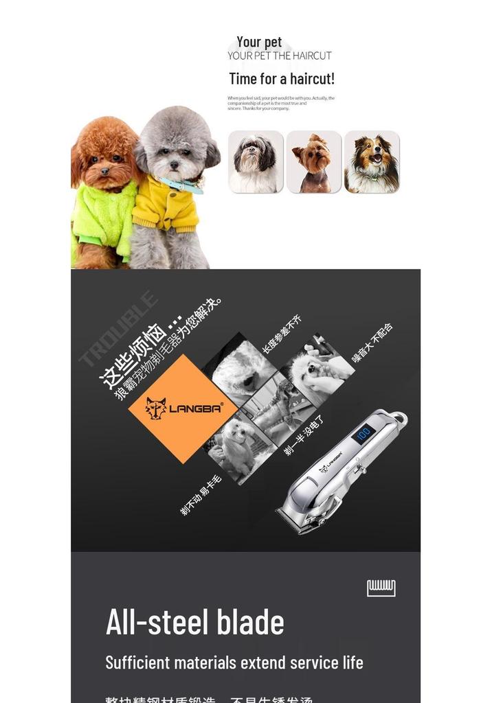 Wolf King Rechargeable Pet Hair Clipper - Electric Trimmer for Dogs & Cats