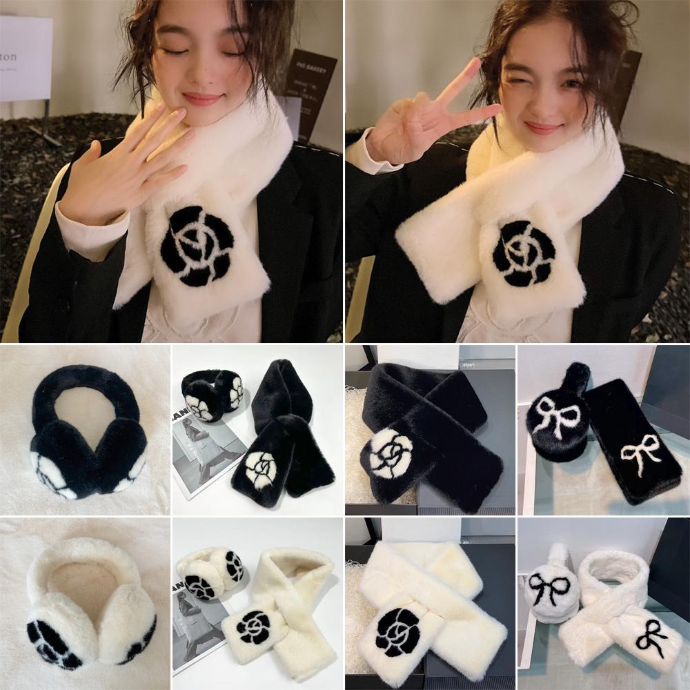 Camellia Warm Earmuffs Collar Shawl Neck Warmer Plush Fur Scarf New Ear Cover  Women