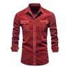 Men Corduroy Button Down Shirt Long Sleeve Casual Workwear With Chest Pockets