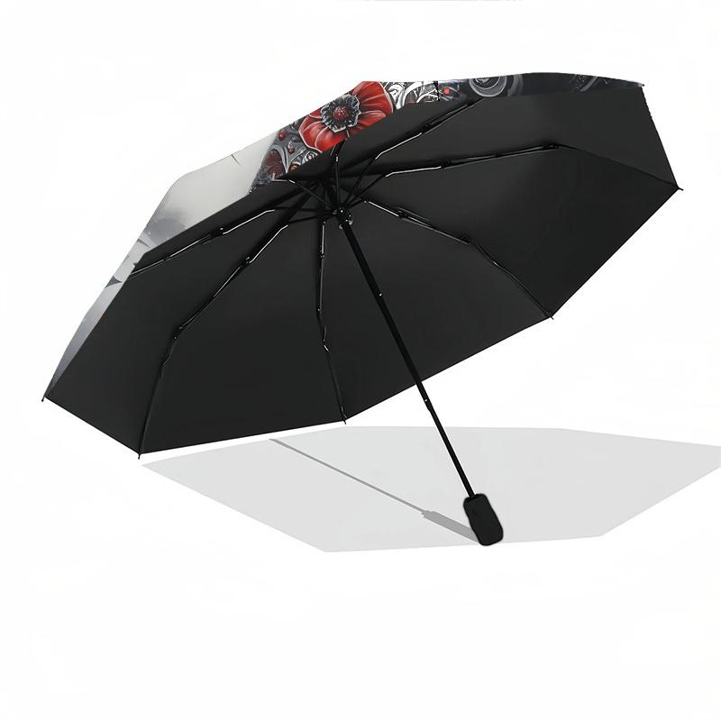 Gnome, RosesThemed Automatic Opening and Closing umbrella 8 Ribs, Suitable for Leisure and Going Out, Outdoor Accessory, Gothic Style, Fas