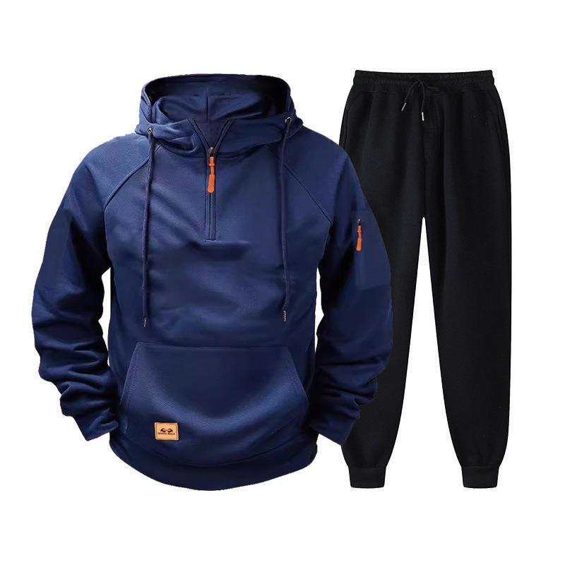 Men's Autumn and Winter Hooded Sweater Set Solid Color Casual Pocket Sweater Jumper Jacket Can Be Printed