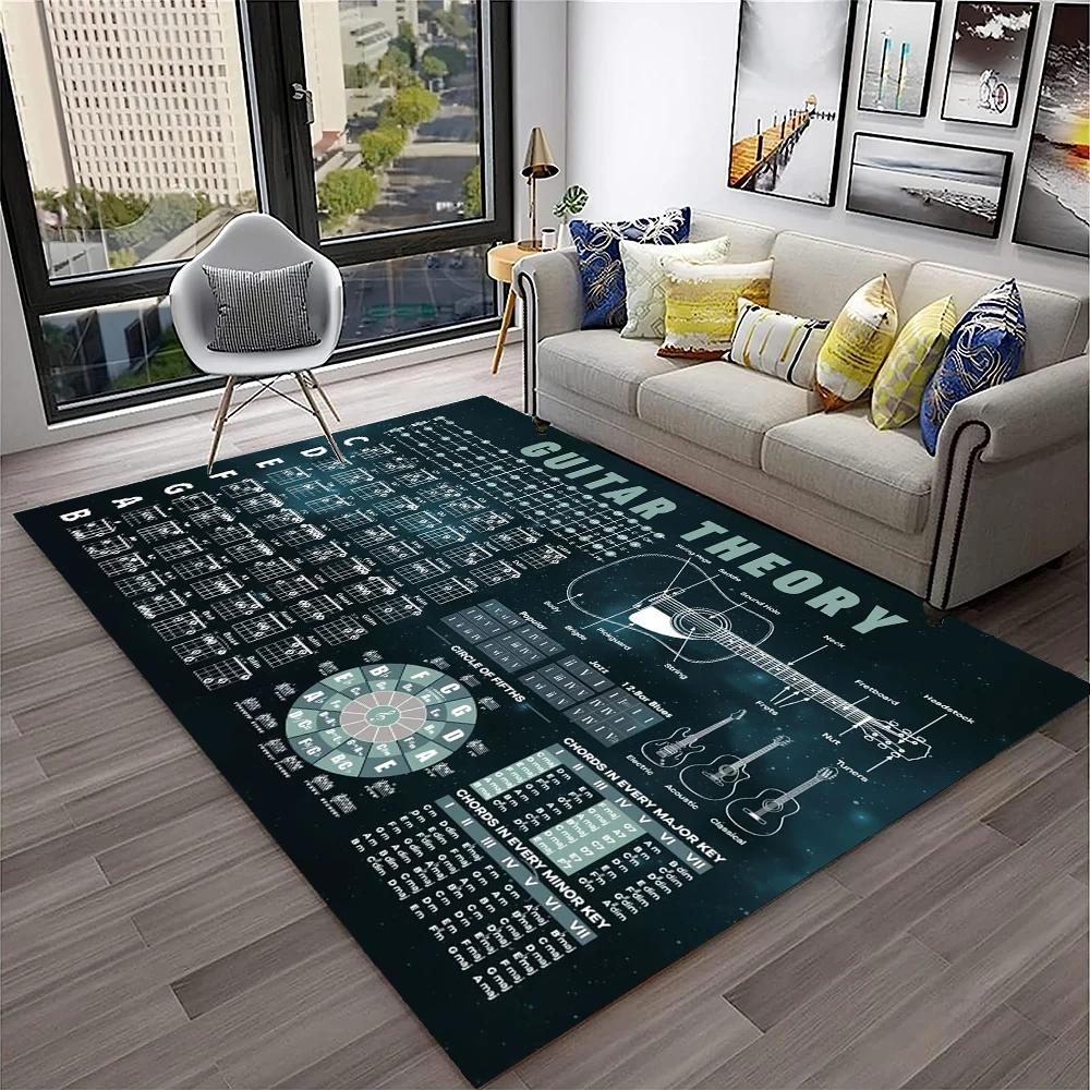 Music Guitar Chord Theory Chart Piano Carpet Rug Non-slip Mat for Home Living Room Bedroom Sofa Decor Kids Area Rug