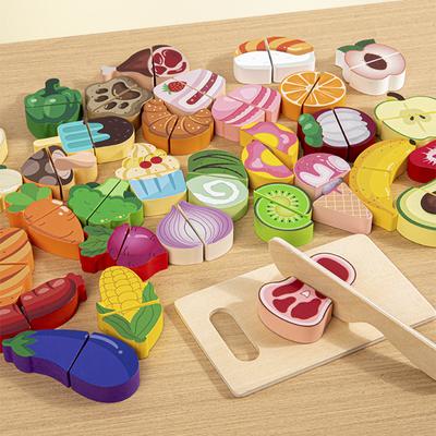 Simulationsküche Rollenspielzeug Holz Klassisches Spiel Lernspielzeug für Kinder Kinder Geschenk Schneiden von Obst Gemüse Lebensmittel Set