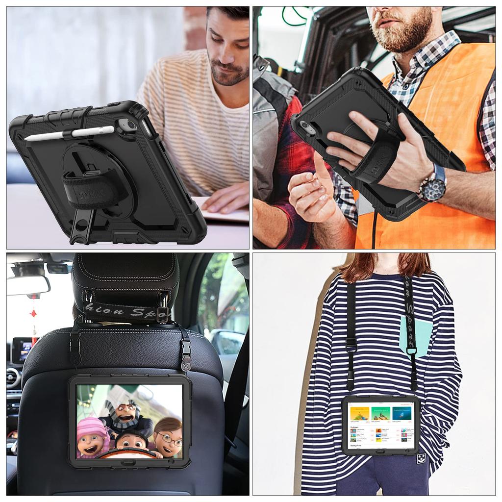SEYMAC Stock iPad Generation Dedicated Pen Front Cover with Screen Rotating Hand Shoulder Strap (A16) 11th/10th Case, Shockproof, Holder, Protector,