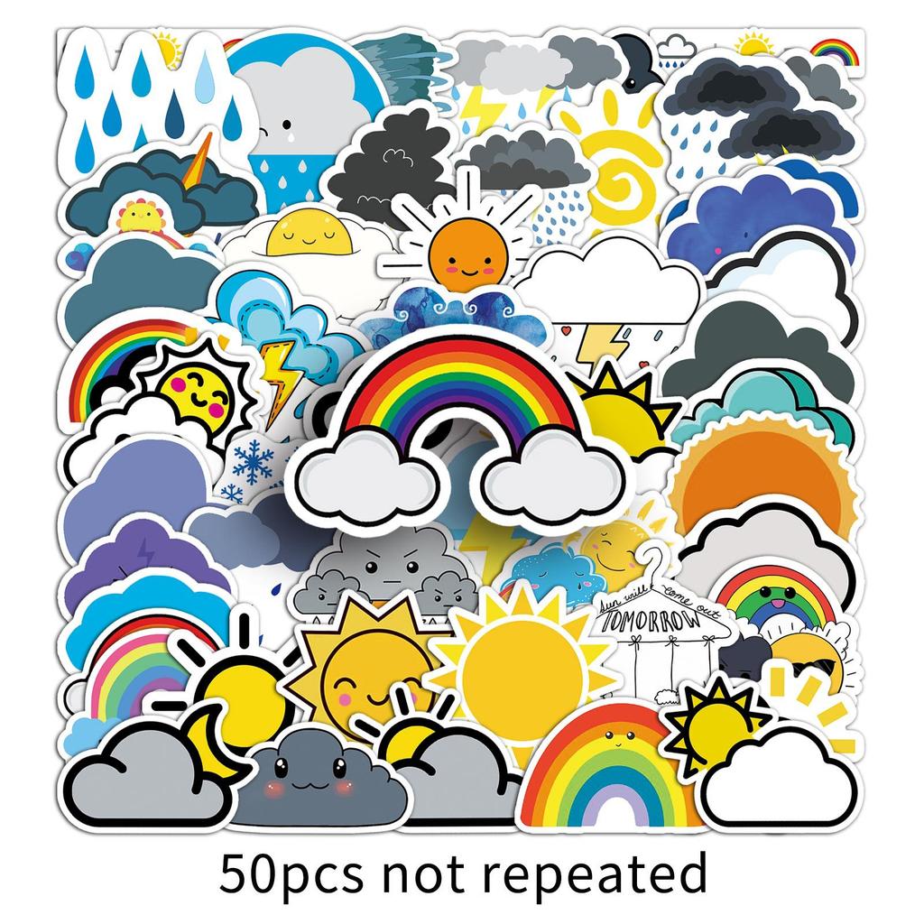 50 Hand Note Weather Doodle Personality Cartoon Cute Children's DIY Skateboard Suitcase Stickers Waterproof
