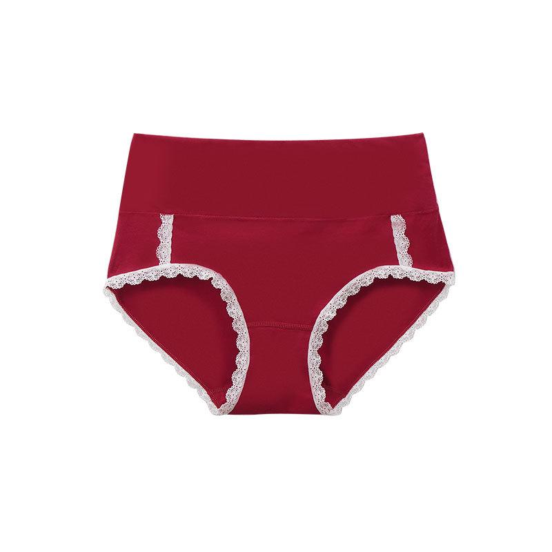 Plus Size Ladies Spring and Summer Lace Comfortable Pure Cotton High Bounce Non Mark Mid Waist Briefs