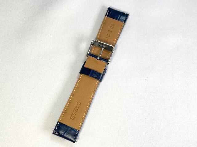 SEIKO RS01C20NY 20mm leather calfskin crocodile navy watch, strap, embossed, blue