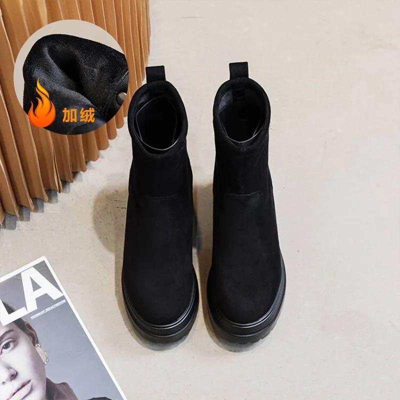 

Женские ботфорты с внутренней платформой, новые ботфорты выше колена, ботфорты на толстой подошве с эластичной вставкой, женская обувь 39