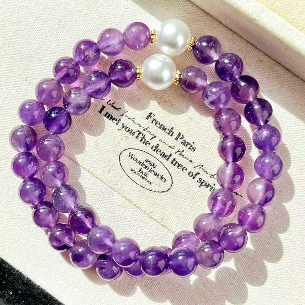 8Mm Retro High Quality Natural Amethyst Multi-Circle Bracelet Bracelet.
