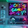 VIKAMA Trendy Esports Neon Tapestry GAMER Theme Game Controller Cyberpunk Style Room Decoration