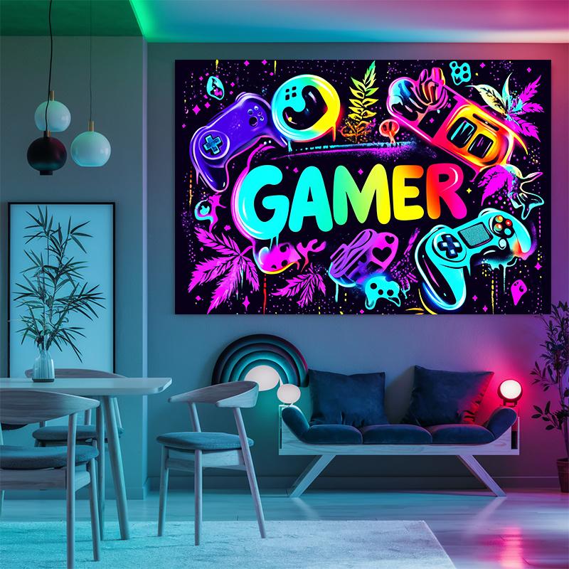 VIKAMA Trendy Esports Neon Tapestry GAMER Theme Game Controller Cyberpunk Style Room Decoration
