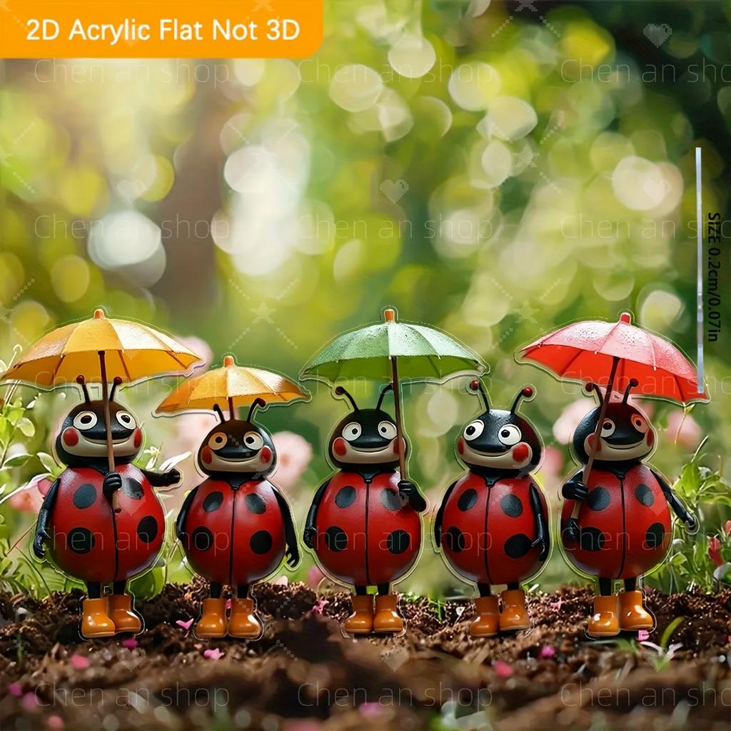 2D Flat, 5pcs Cute Insect Umbrella Acrylic Garden Decor Outdoor Ornaments Suitable for Gardens, Lawns, Potted Courtyards and More Decoration Stakes