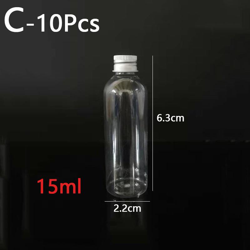 10pcs Transparent Plastic Empty Bottle Clear Storage Jars Tin Pot Cosmetic Containers With Aluminum Cap Lids For Home Kitchen