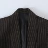 Women's Striped Open Front Blazer, Thick Woolen Suit Jacket, Elegant Commuter Waist Slimming Design,Stylish No Button Ladies Business Outerwear