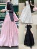 Plus Size Autumn White Pleated Midi Skirt for Women