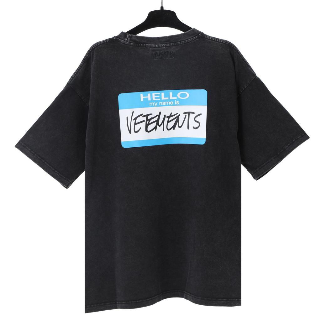 T-shirt in cotone puro a doppia filatura, lavata e invecchiata, con stampa di lettere Vetements, versione alta transfrontaliera, per uomo e donna