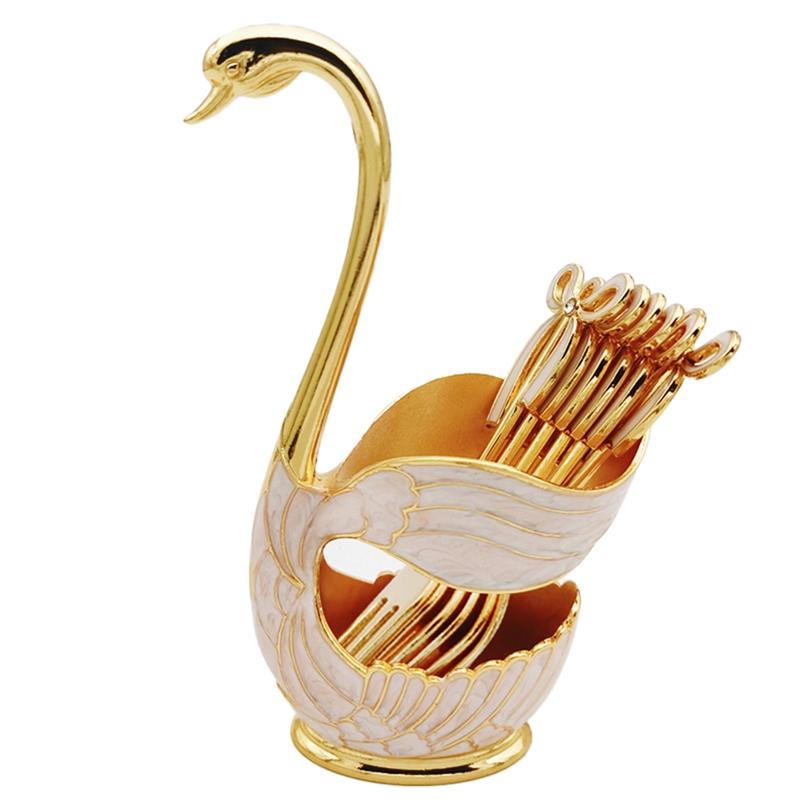 

AEE2-Elegant Swan Style Coffee Dessert Spoon Set-European Fruit Scoop Holder & Decorative Tableware For Sophisticated Dining