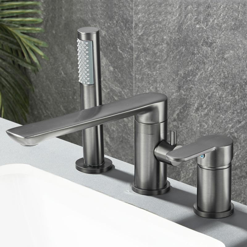 Brushed Gold Bathroom Widespread Basin Faucets Soild Brass Sink Mixer Hot & Cold Lavatory Crane Vessel 3 Holes With Spray Black